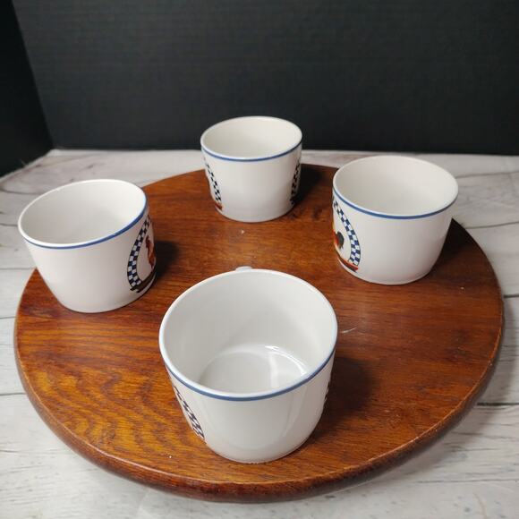 CENTURY Stoneware Remy Rooster Pattern 2 1/2" Vintage Flat Teacups Set of 4 - Picture 5 of 9